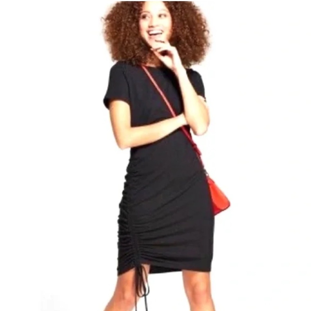 A New Day Ruched Body-con Comfortable Black Trendy Dress - Size XL